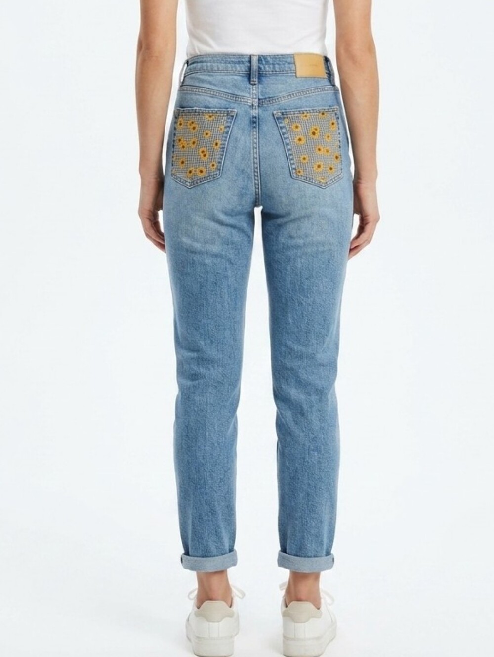 &Denim MOM Jeans High Waist Jeans with Sunflower Pockets Size 2